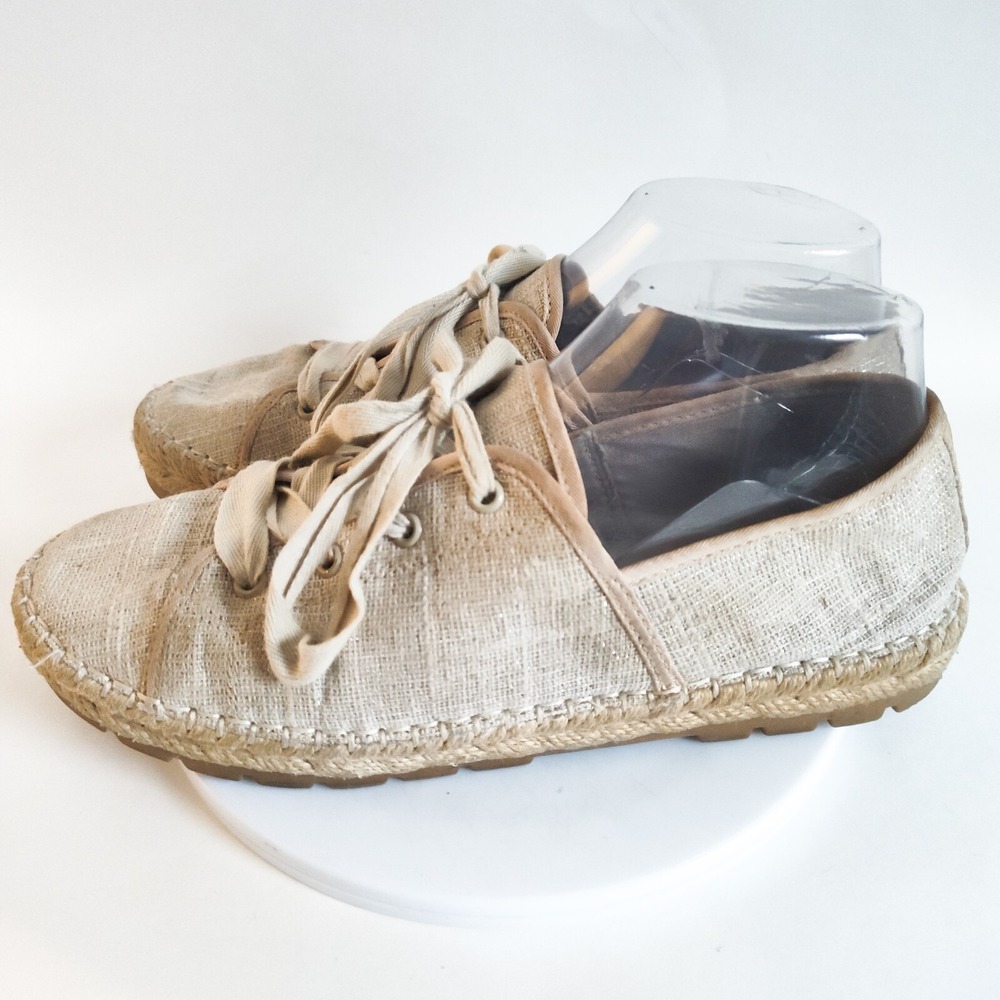 Circus Sam Edelman 8 Espadrille Flats Sneakers Metallic Fabric Lace-Up Gold Tan